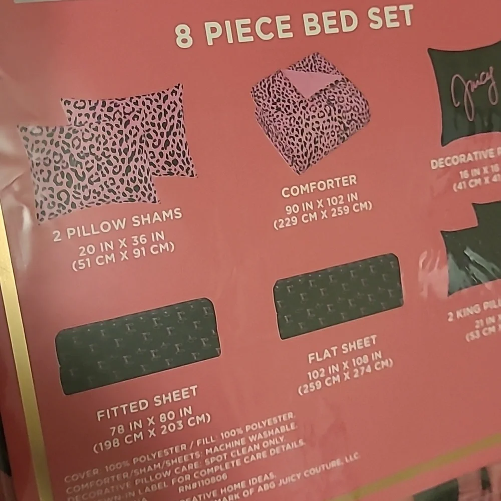 Juicy Couture Pink and Black Leopard 8pc Comforter Set - King